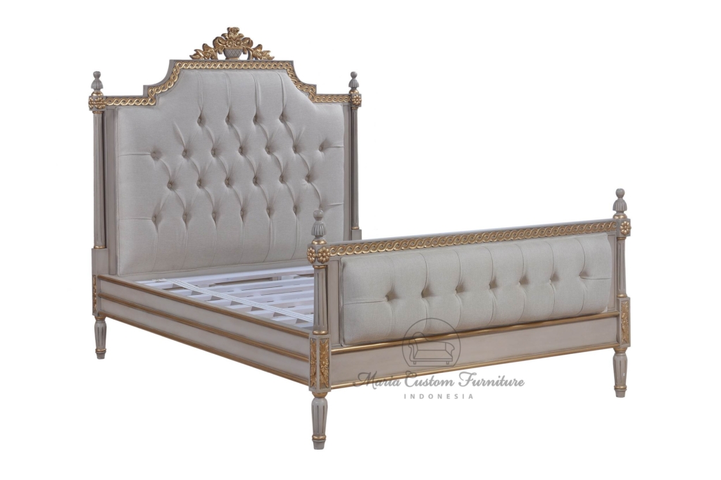 Tufted Bed, Upholstered Bed Frame, Classic Bed, Carved Wood Bed Frame, French Country Bed, Luxury Bedroom Furniture, Button Tufted, Ornate Bed, Maria Custom Furniture, Custom Furniture, Furniture Custom Jepara, Furniture Jepara, QUEEN BED MCF-05 A
