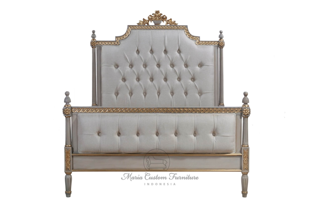 Tufted Bed, Upholstered Bed Frame, Classic Bed, Carved Wood Bed Frame, French Country Bed, Luxury Bedroom Furniture, Button Tufted, Ornate Bed, Maria Custom Furniture, Custom Furniture, Furniture Custom Jepara, Furniture Jepara, QUEEN BED MCF-05 B