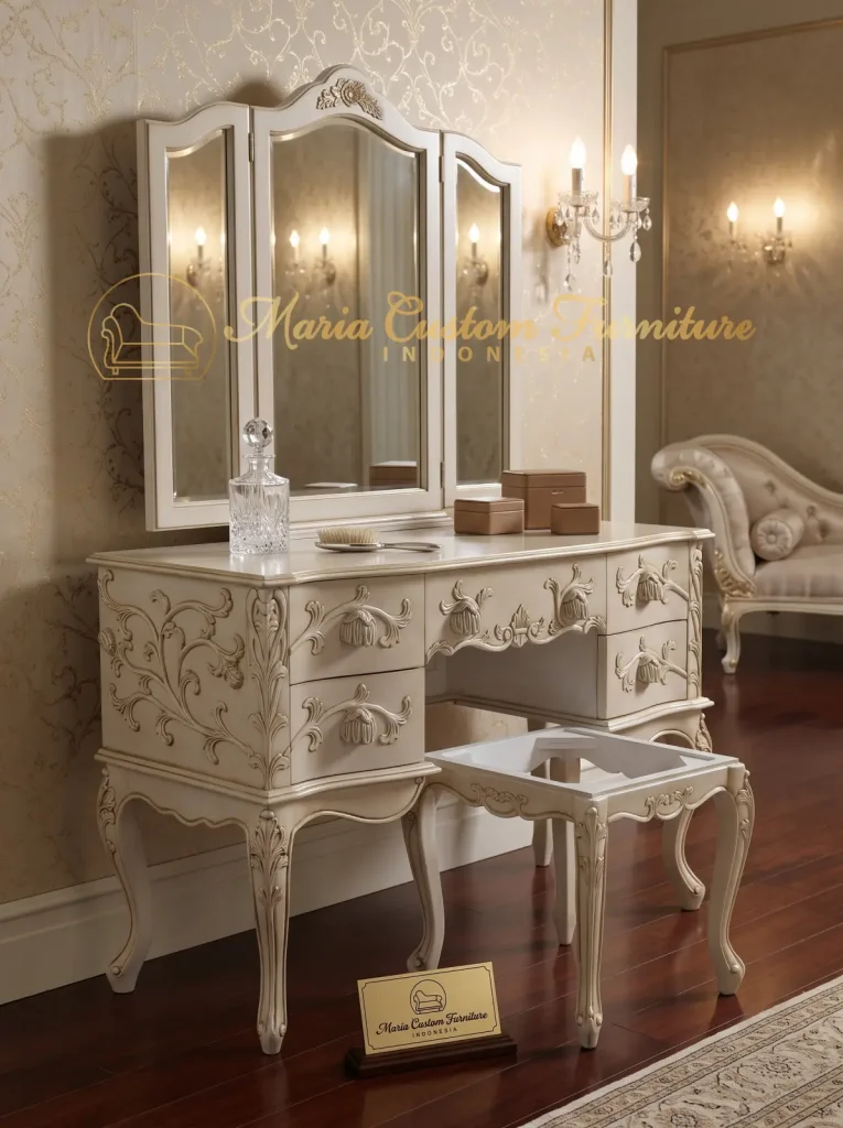 Antique French Style White Vanity Dressing Table Set