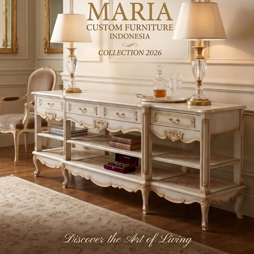 BUFFET MEDIA CONSOLE WITH RATTAN SHELF