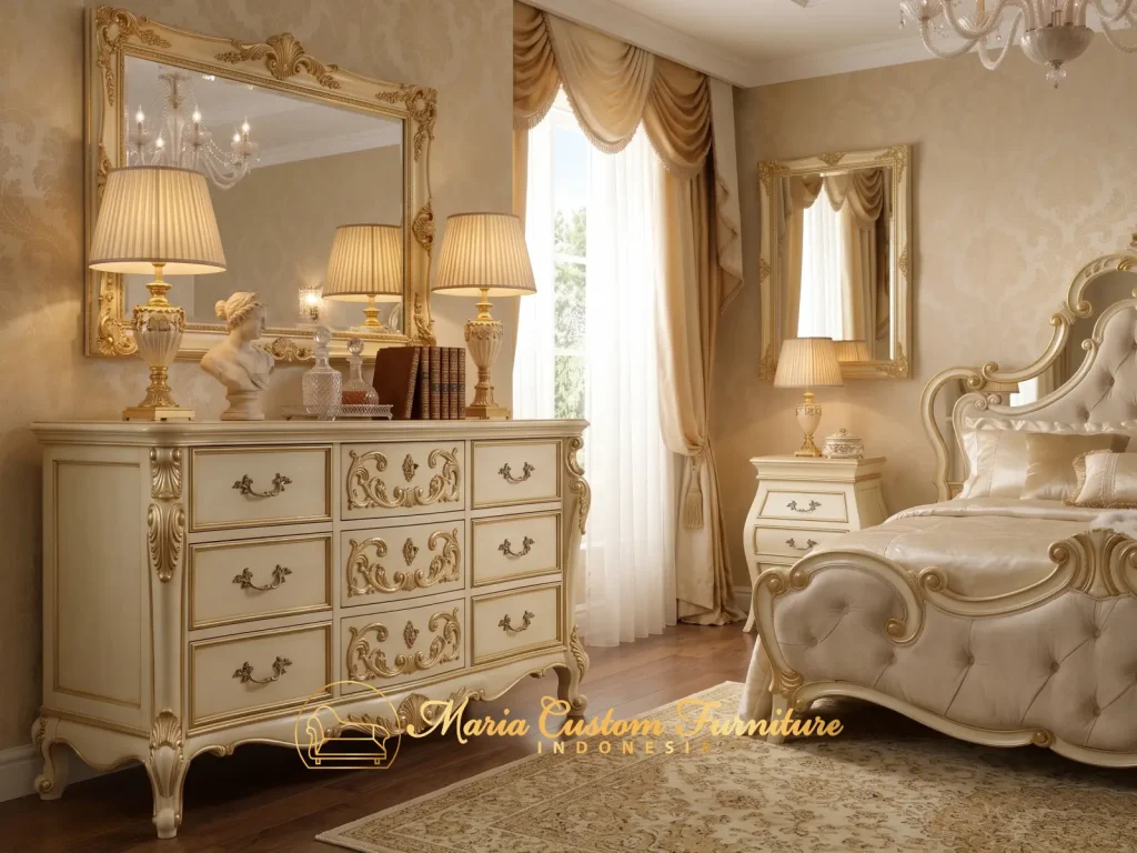 CABINET DRAWER CLASSIC BEDROOM QUEEN BED MCF WITH MIRROR ANTIQUE