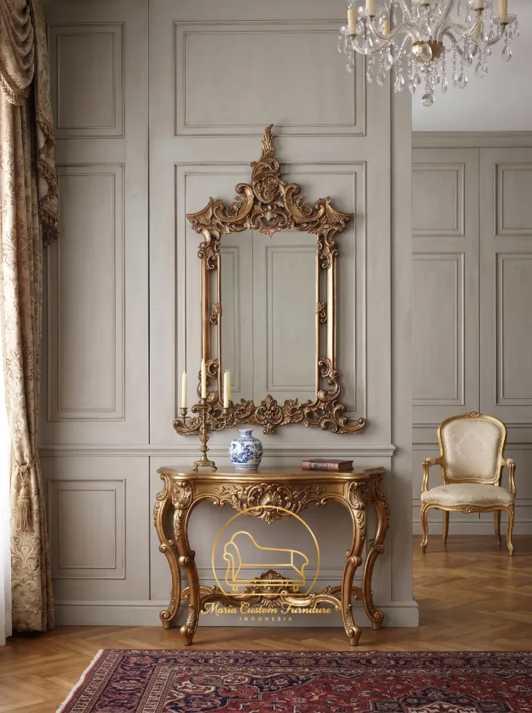 Luxury Console Table Antique Gold Baroque Mirror
