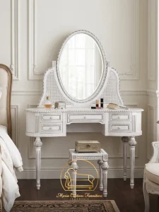 Rattan Style Dressing Table White Antique French Furniture DST-MCF-015
