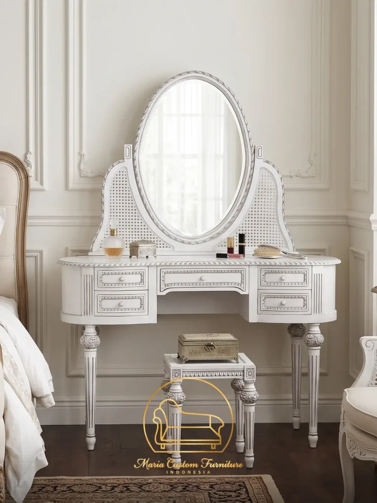 Rattan Style Dressing Table White Antique French Furniture DST-MCF-015