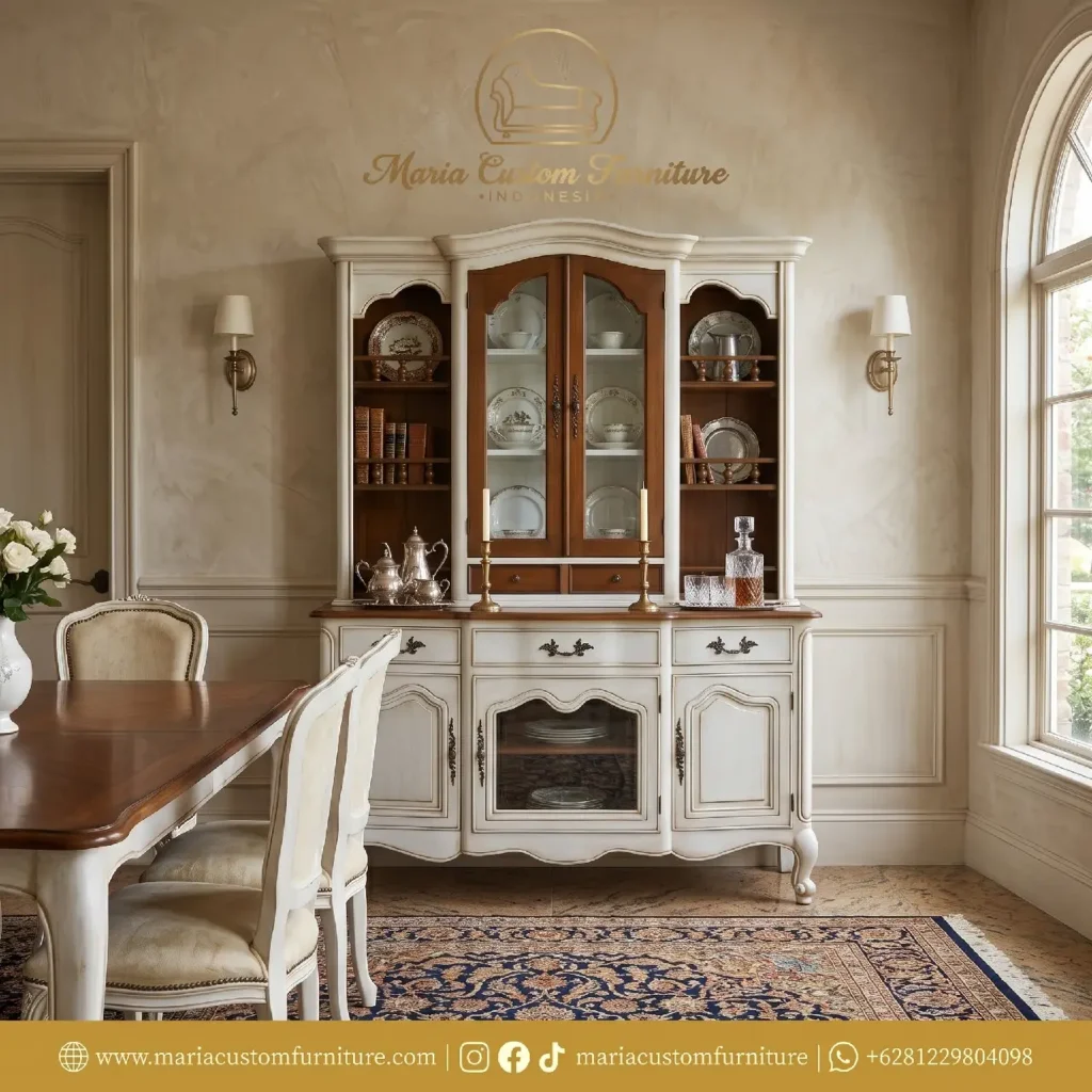 French country style white wooden buffet hutch display cabinet by Maria Custom Furniture Indonesia French country style white wooden buffet hutch display cabinet by Maria Custom Furniture Indonesia Dining Set Classic Elegance Why This French Provincial Buffet Hutch Is the Ultimate Statement Piece for European Homes