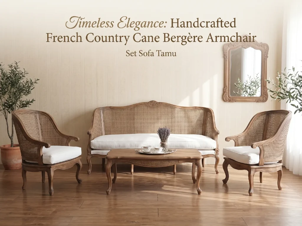 French Cane Bergere Chair Sofa Set