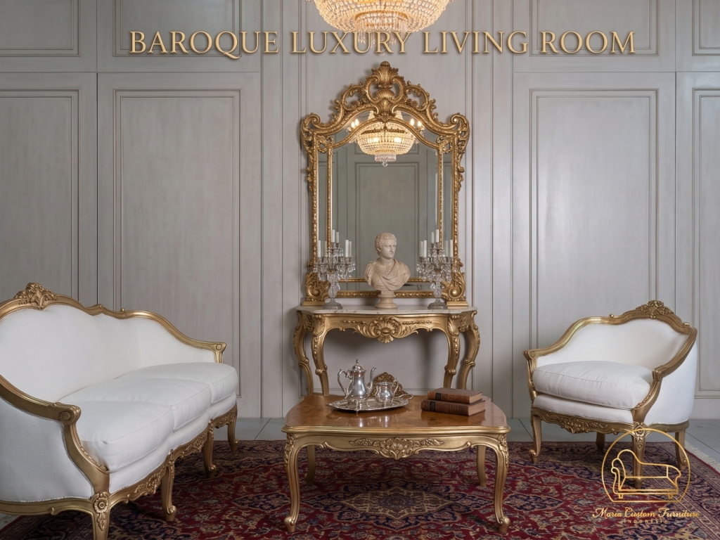 French Gold Bergère Armchair Jepara Sofa Lobby Hotel Maria Custom Furniture