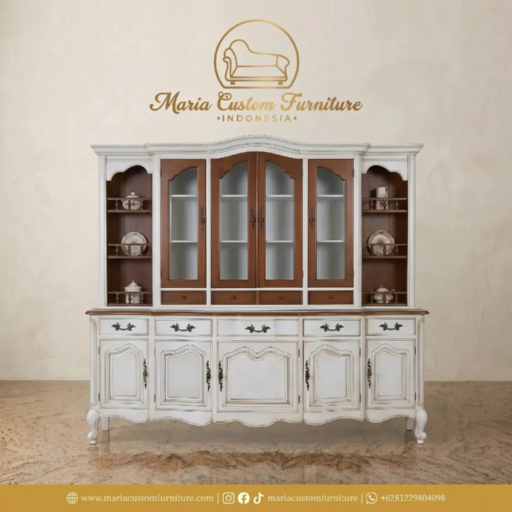 Furniture Classic Two-Tone Wooden Credenza Hutch Cabinet
