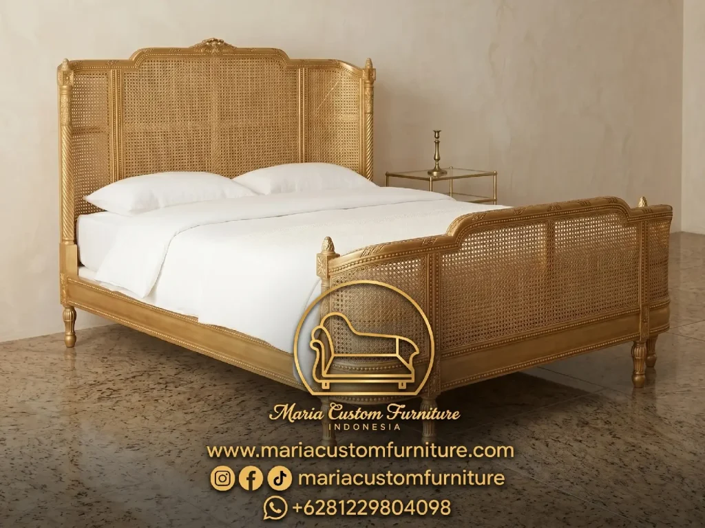 gold leaf rattan bed frame handmade French style luxury bedroom furniture