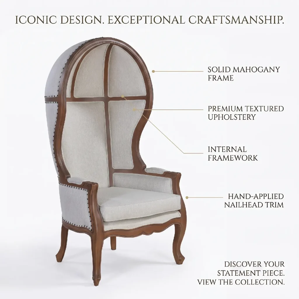 The Ultimate Statement Piece Handcrafted French Porter Accent Chair Dimension