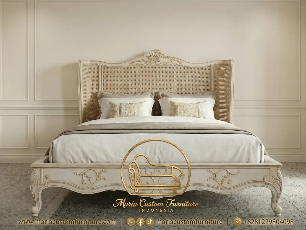 White Luxury Bed Rattan Frame
