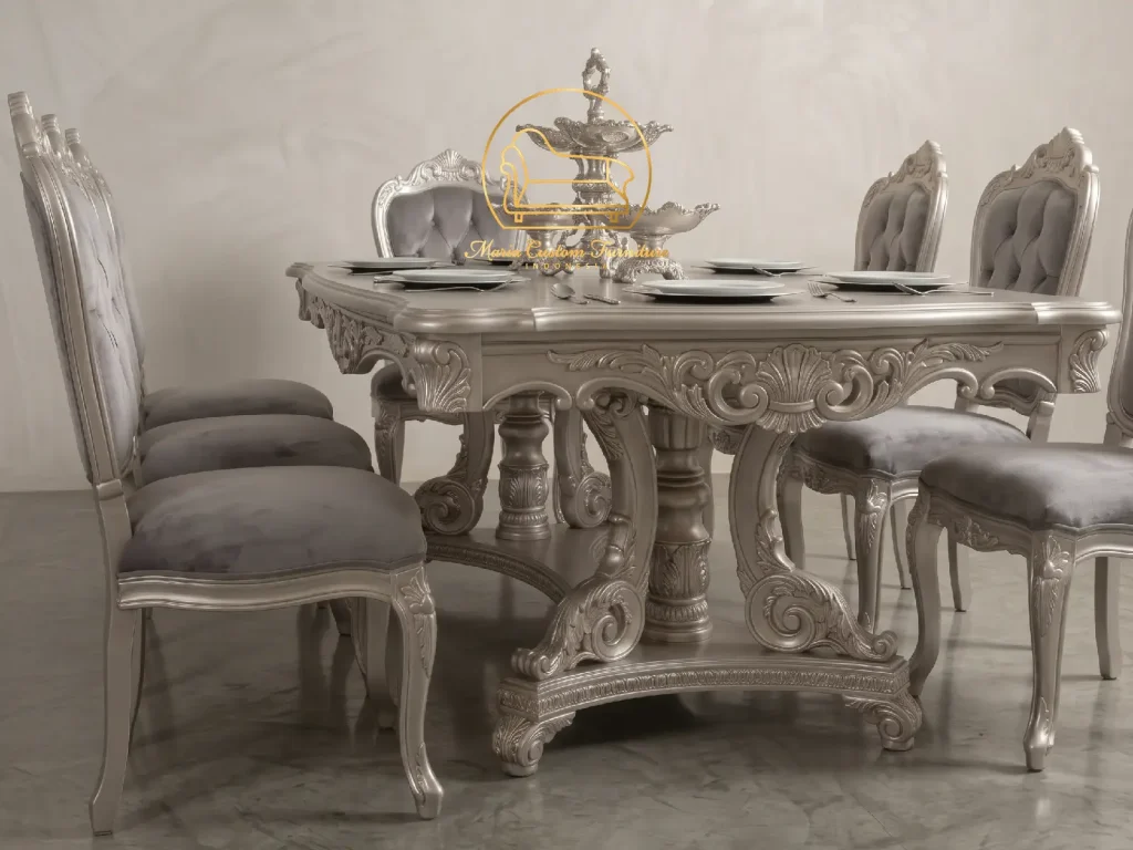 Antique Platinum Luxury Classic Dining Sets Elegance for Modern Castles Dining Chair