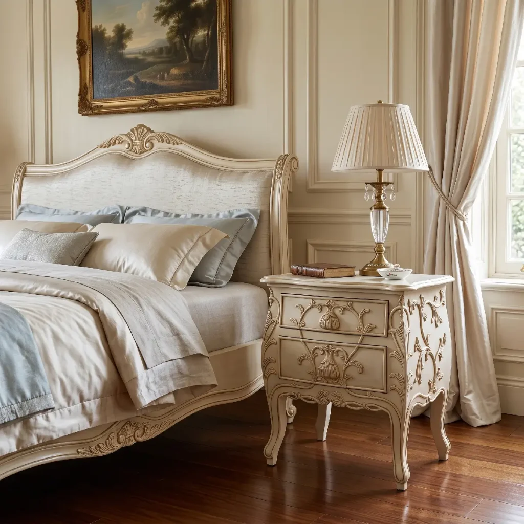 Classic White and Gold Nightstand - The Ultimate French Provincial Side Table with Drawers