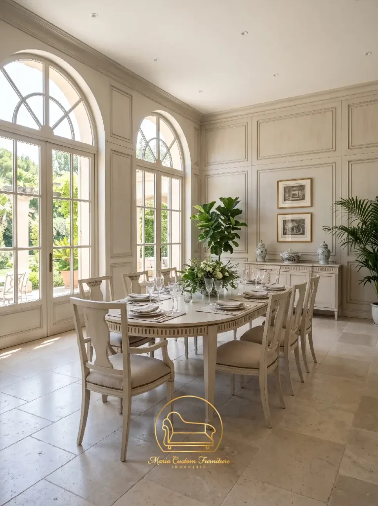 Custom Neoclassical Oval Dining Table Set with Matching 8 Dining Chairs