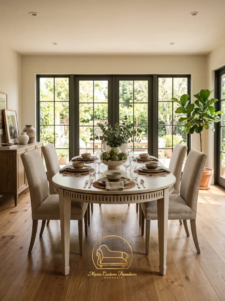Custom Neoclassical Oval Dining Table Set with Matching Dining Chairs