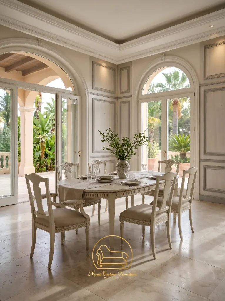 Custom Neoclassical Oval Dining Table Set with Matching Dining Chairs Hotels