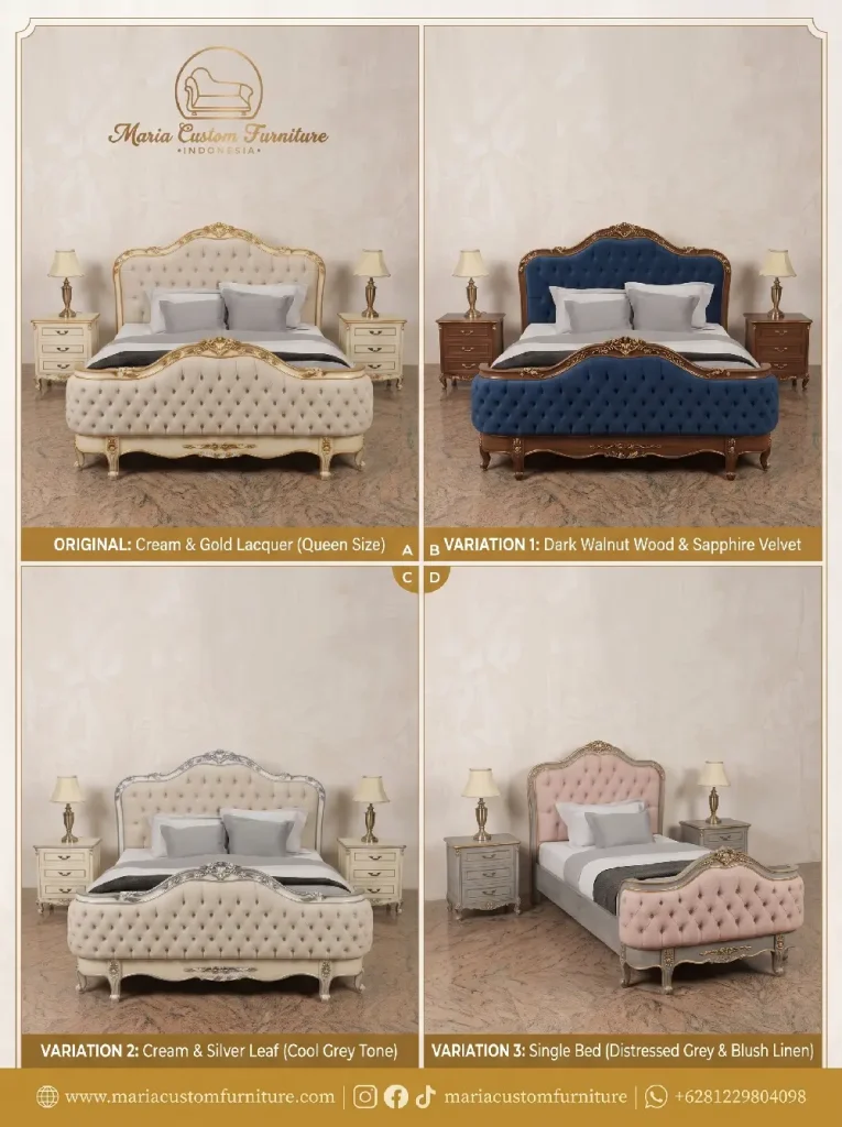 Experience Royal Elegance with the Premium Mahogany Bedroom Set by Maria Custom Furniture French Style