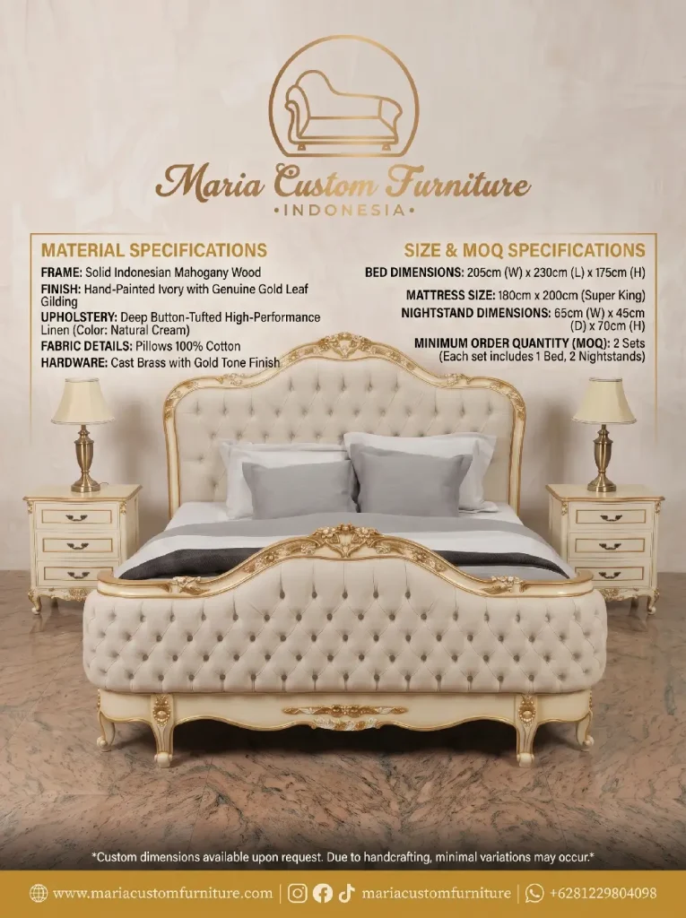 Experience Royal Elegance with the Premium Mahogany Bedroom Set by Maria Custom Furniture Spesification