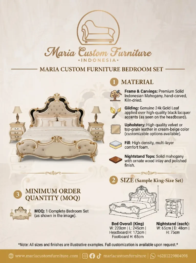 Experience Royal Opulence with the Luxury Black and Gold Bed Set by Maria Custom Furniture Details