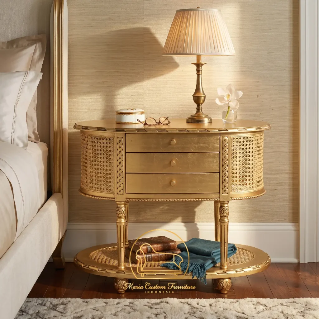 Gold Oval Nightstand The Ultimate Luxury Cane Side Table with Drawers