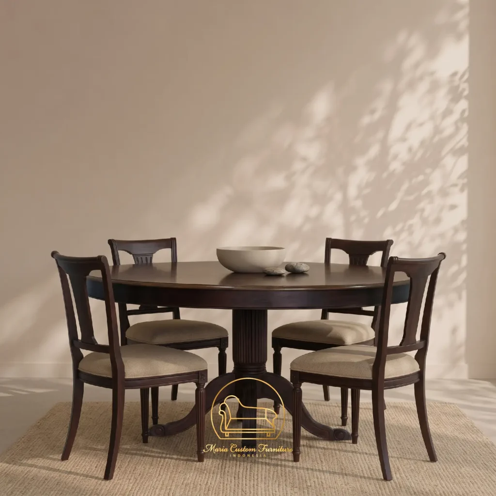 Handcrafted Mahogany Pedestal Dining Table Set Dining Chair