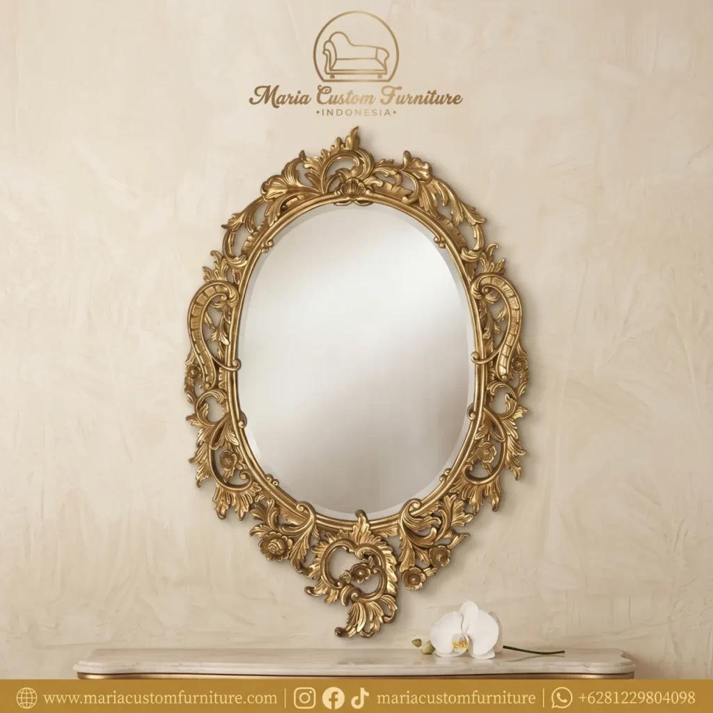 Handcrafted Rococo Gilded Oval Wall Mirror Classic