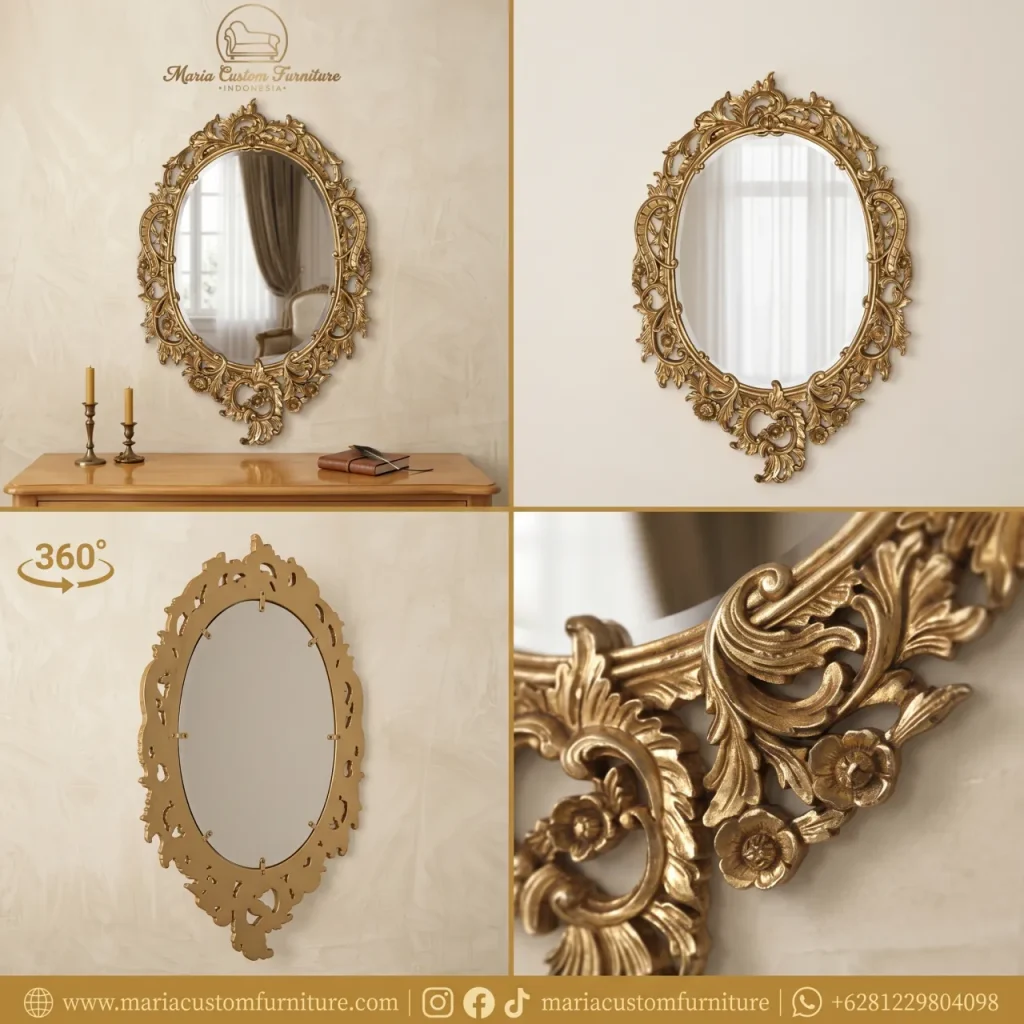 Handcrafted Rococo Gilded Oval Wall Mirror Maria Custom Furniture