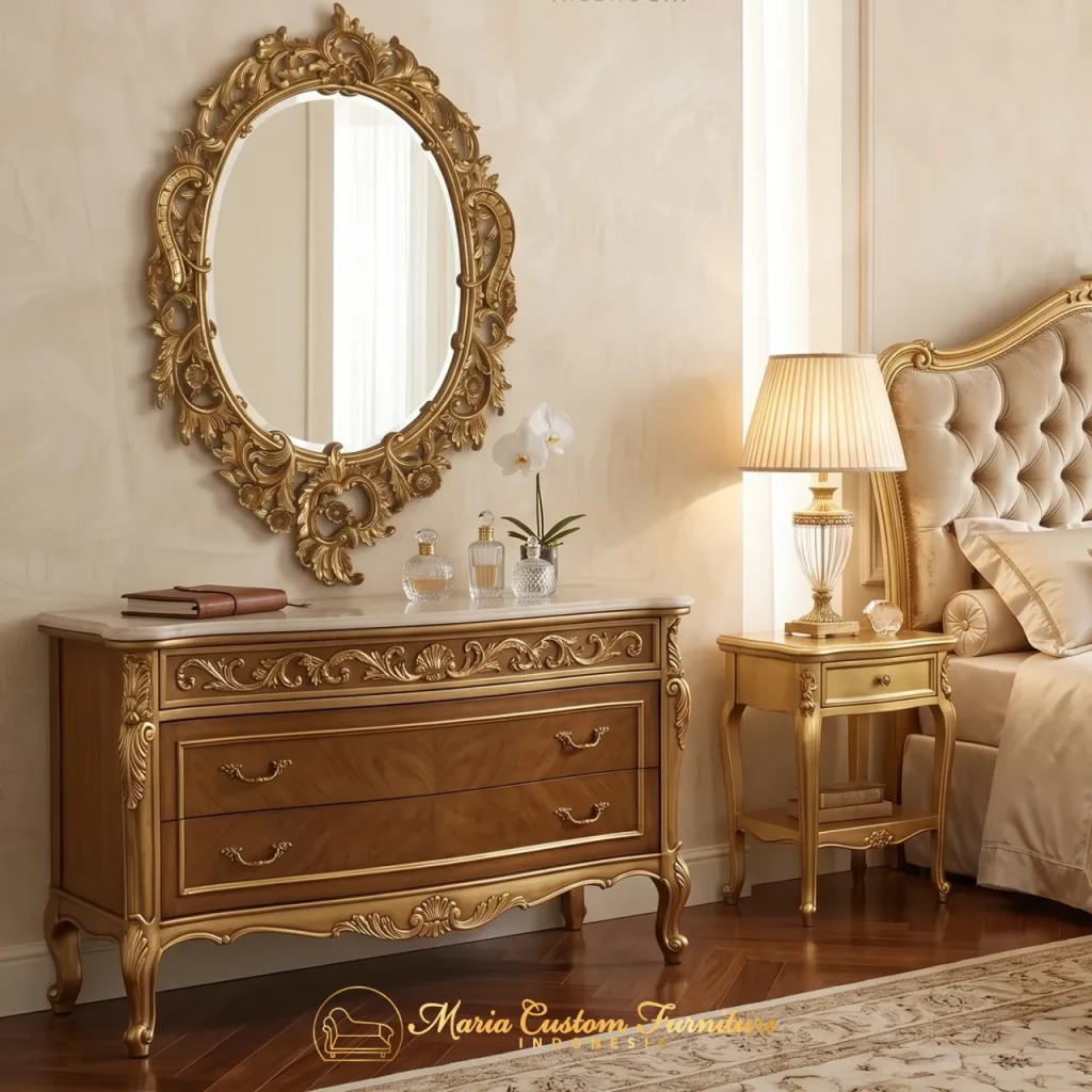 Handcrafted Rococo Gilded Oval Wall Mirror Maria Custom Furniture Jepara
