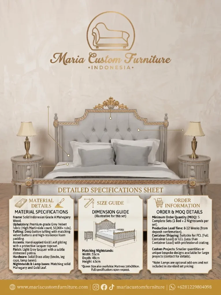 Indulge in Classic Luxury The Hand-Carved Antique Grey Mahogany Bedroom Set by Maria Custom Furniture Specification
