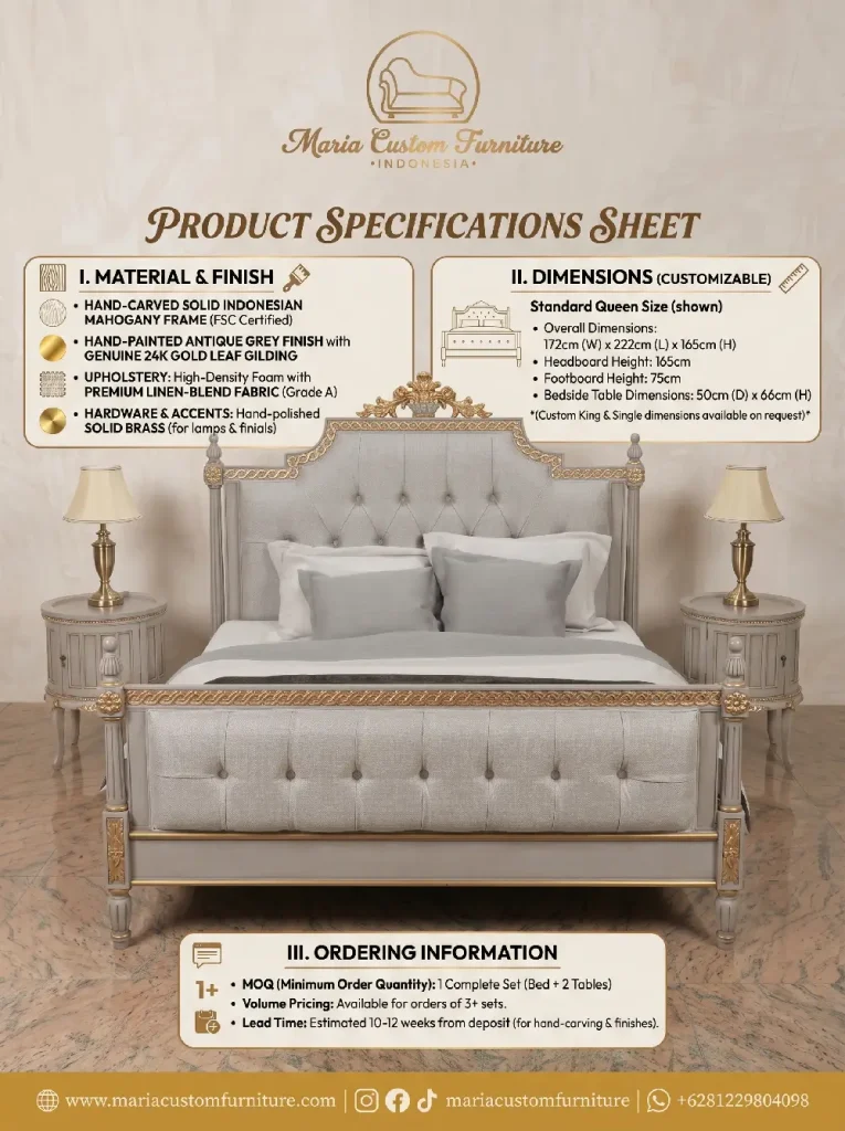 MOQ The Hand-Carved Antique Grey Mahogany Bedroom Set by Maria Custom Furniture