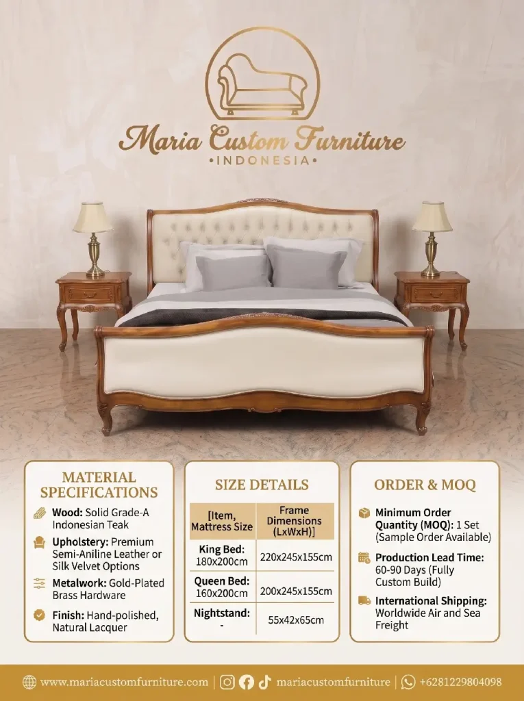 Transform Your Bedroom with the Luxury Solid Indonesian Teak Wood Bed Set Maria Custom Furniture