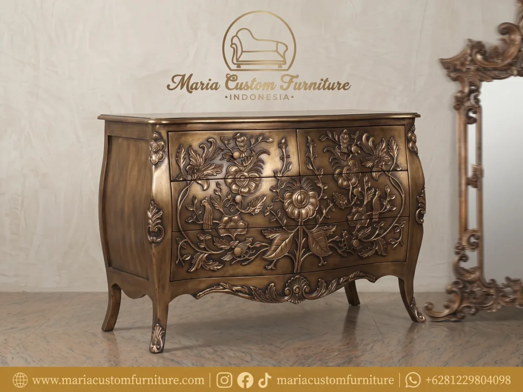 Bombe Chest, Classic Furniture, custom furniture, European Furniture, Export Furniture, French Country Furniture, Handcrafted Furniture, Interior Design, Jepara Furniture, Luxury Furniture, Luxury Home, Luxury Interior, Made In Indonesia, Mahogany Furniture, maria custom furniture Bombe Chest Classic custom furniture European French Country Furniture Handcrafted Furniture Gold Antique