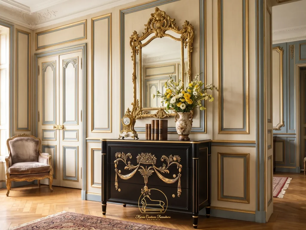 Console Table Cabinet Embossed Flower Patterns 3 Chest of Drawers Maria Custom Furniture Jepara