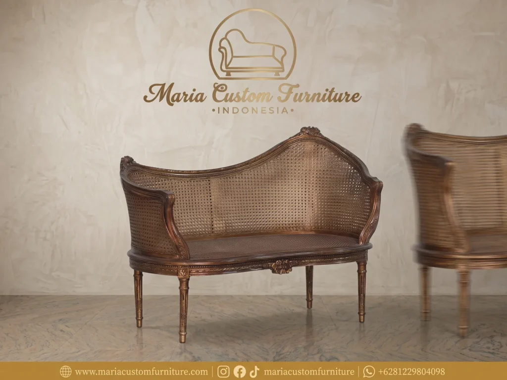 Handcrafted French Classic Rattan Settee by Maria Custom Furniture Handcrafted French Classic Rattan Settee by Maria Custom Furniture