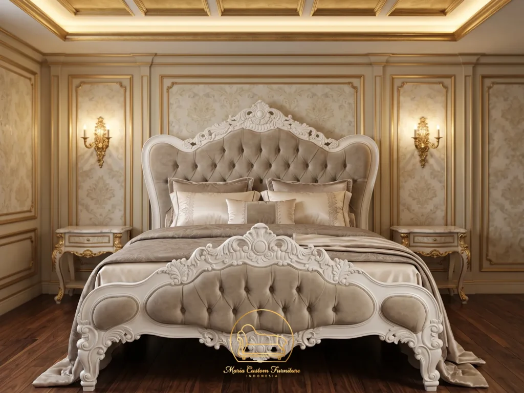 Luxury Bianca Diamond Tufted French Bed, Luxury French Bedroom Set, Bianca Diamond Tufted Bed, French Rococo Carved Furniture, Hand Carved Mirrored Wardrobe Jepara, Maria Custom Furniture, Carved Vanity Table Marble Top, Classic White Bedroom Set, Tufted Velvet Bedframe, Jepara Export Quality Furniture, French Provincial Bed