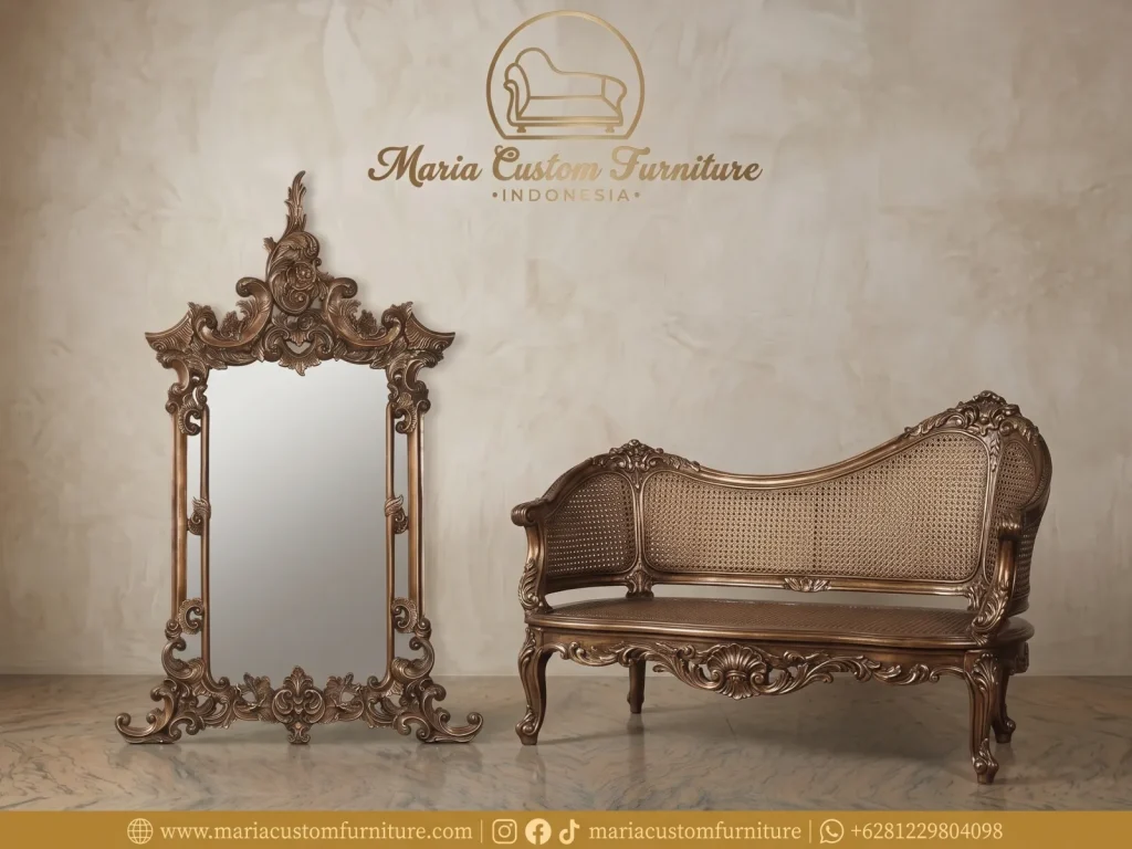 Luxury Handcrafted Frame Mirror French Classic Rattan Settee by Maria Custom Furniture Luxury Handcrafted Frame Mirror French Classic Rattan Settee by Maria Custom Furniture